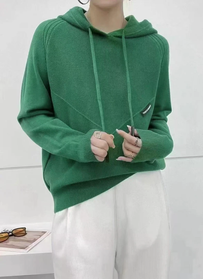 0489#右边净版无字母连帽毛衣女简约百搭时尚