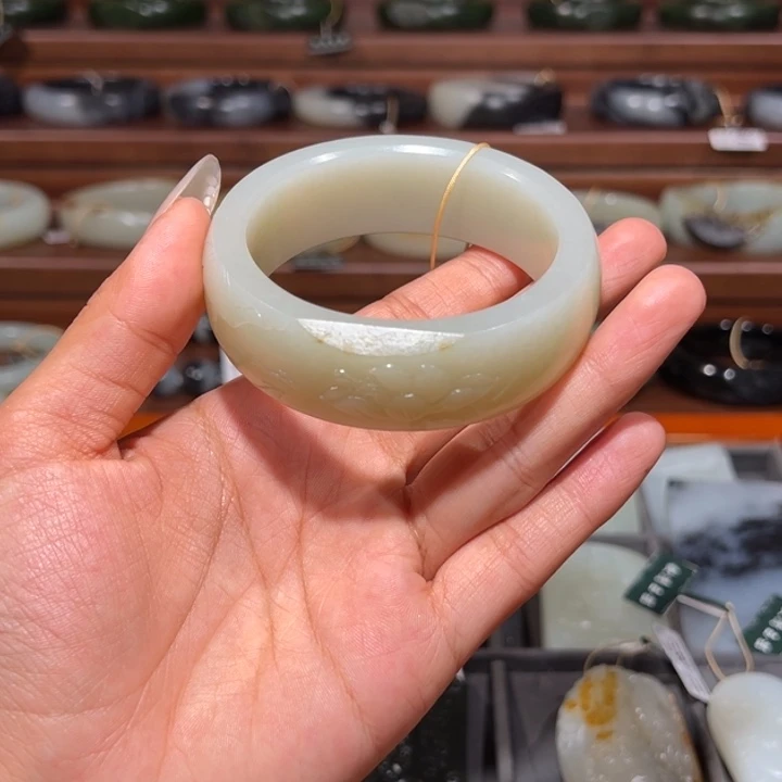 和田玉未镶嵌手镯暖白宽版