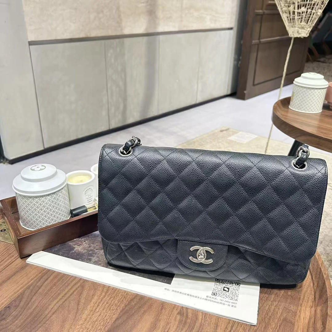 95新 Chanel/香奈儿 黑银 CF jumbo 大号  单肩斜跨包 98新