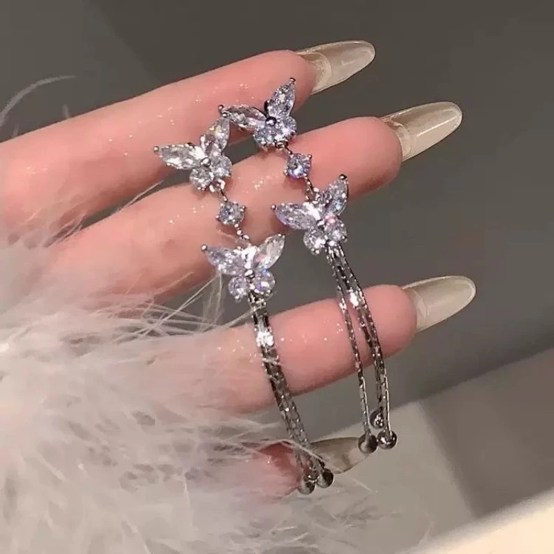 铜合金树脂耳饰 甜美精致蝴蝶长款链条流苏耳环时尚高颜值耳坠A82