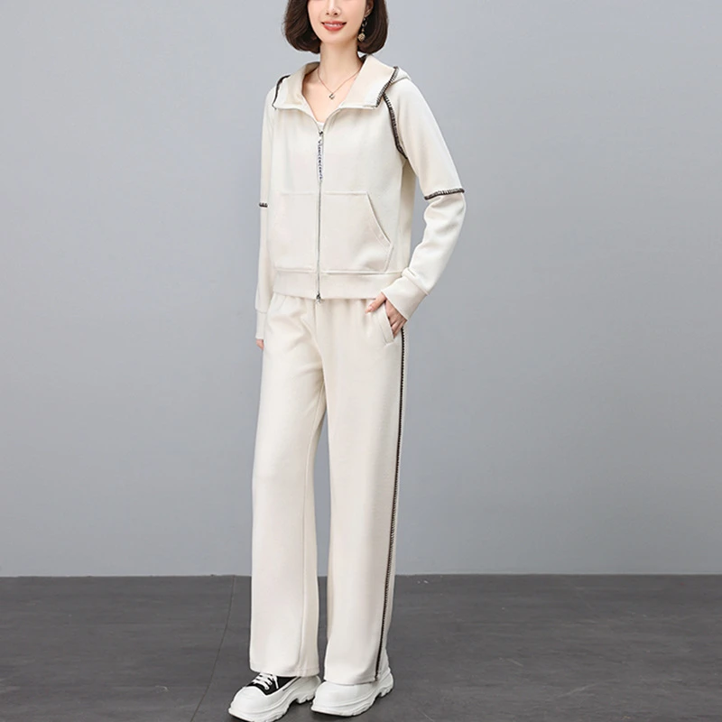 5806运动休闲套装女025新款洋气减龄拉链开衫连帽卫衣卫裤两件套
