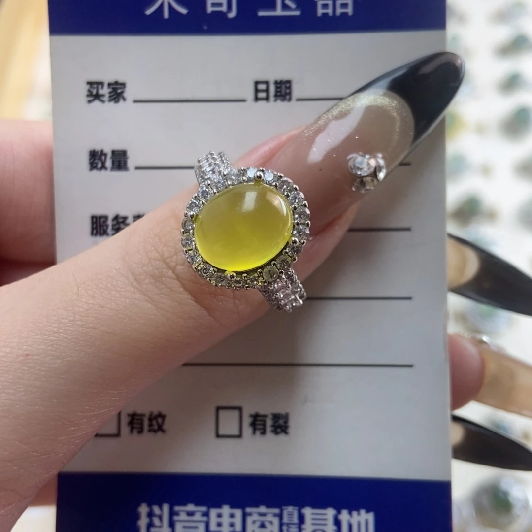 岫玉银S925镶嵌戒指静*新疆西藏不包邮