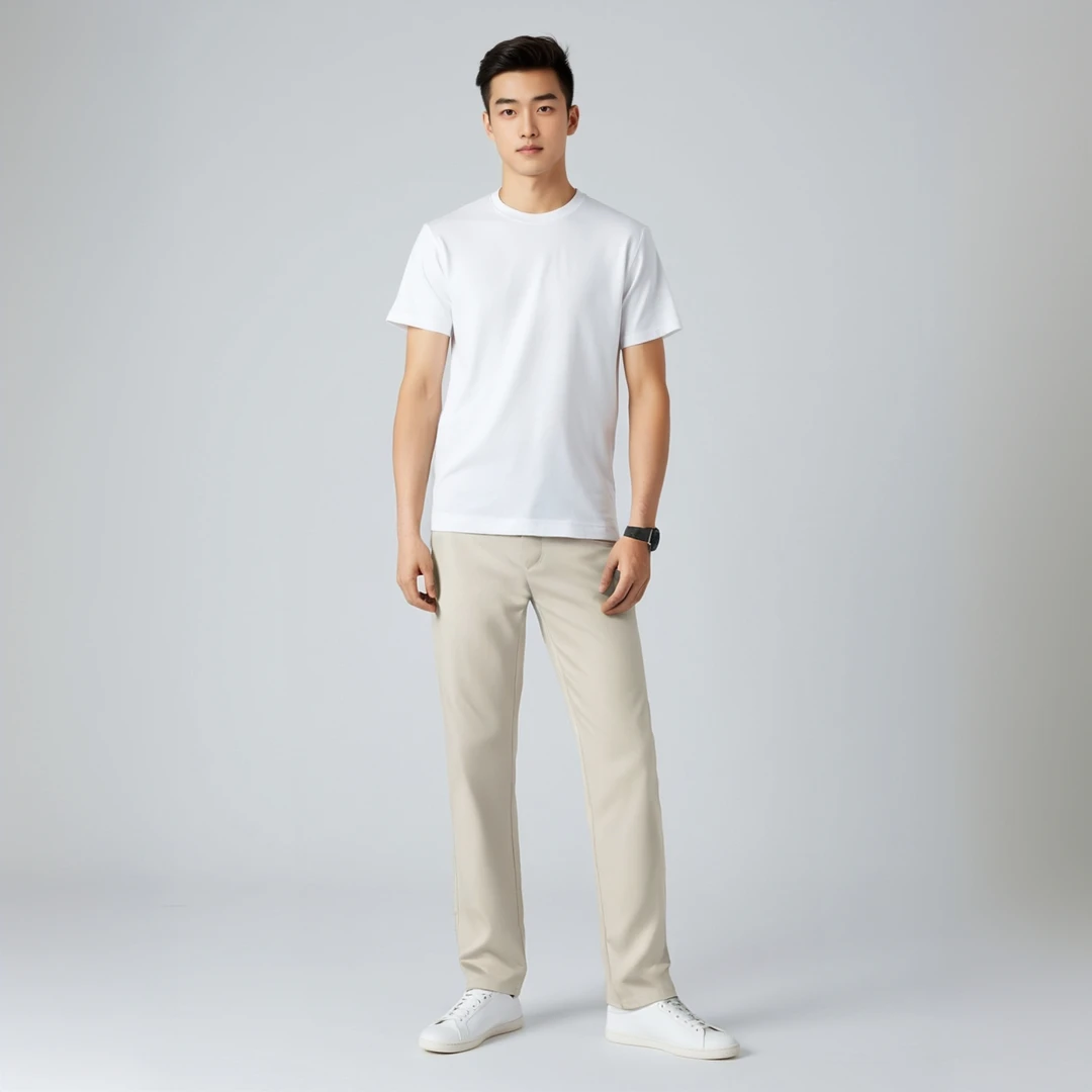 2025年春夏新款休闲裤男士宽松直筒长裤商务中年米白男裤薄款高腰