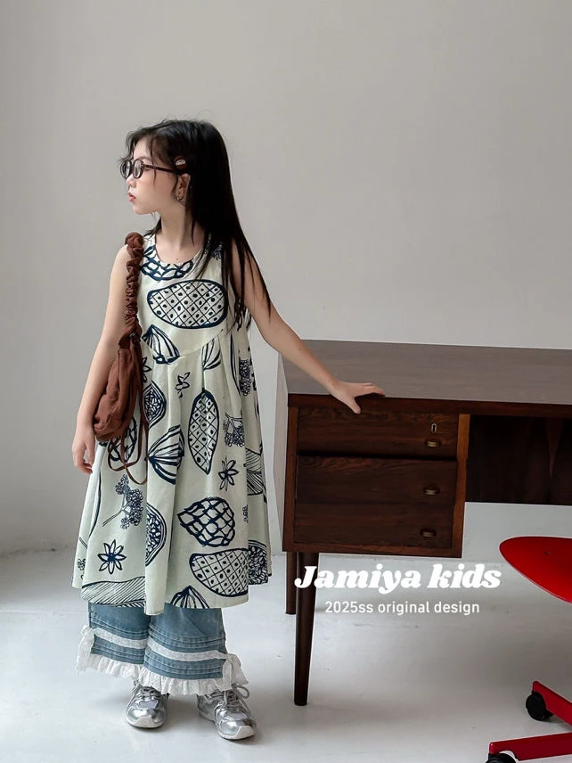 女田园风夏季纯色卡通动漫连衣裙中长款港风宫廷风