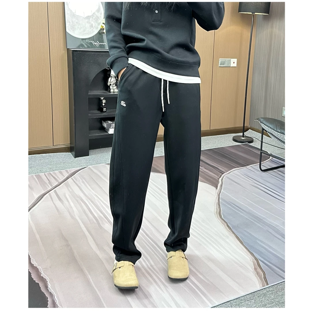 春夏季新款男士小标刺绣休闲裤宽松复古百搭拼色抽绳情侣弯刀裤