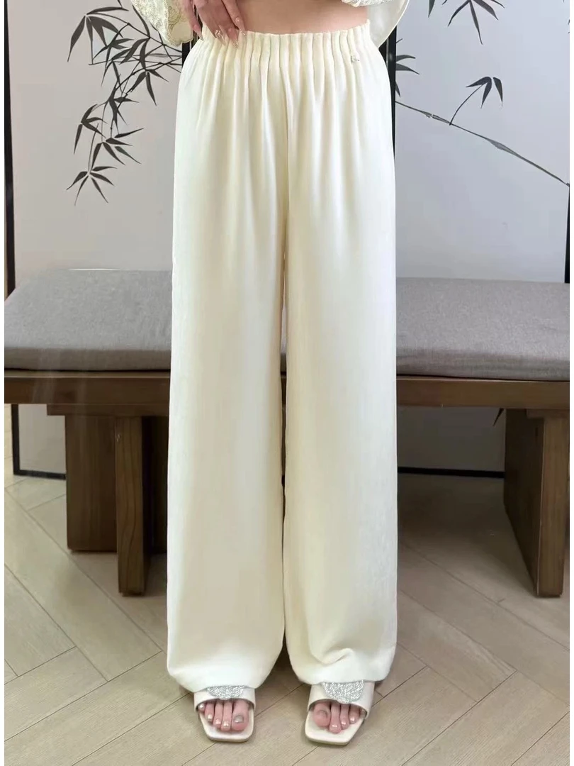 【南油佳佳】-秋冬高腰真丝丝绒长裤松紧百搭女