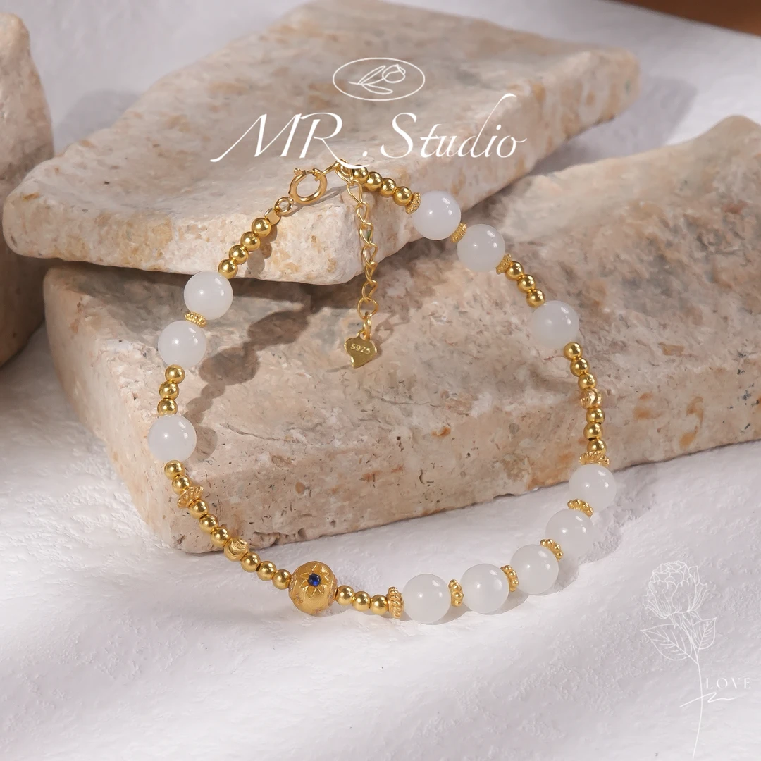 木润【星汉灿烂】S925银天然和田玉白玉手链