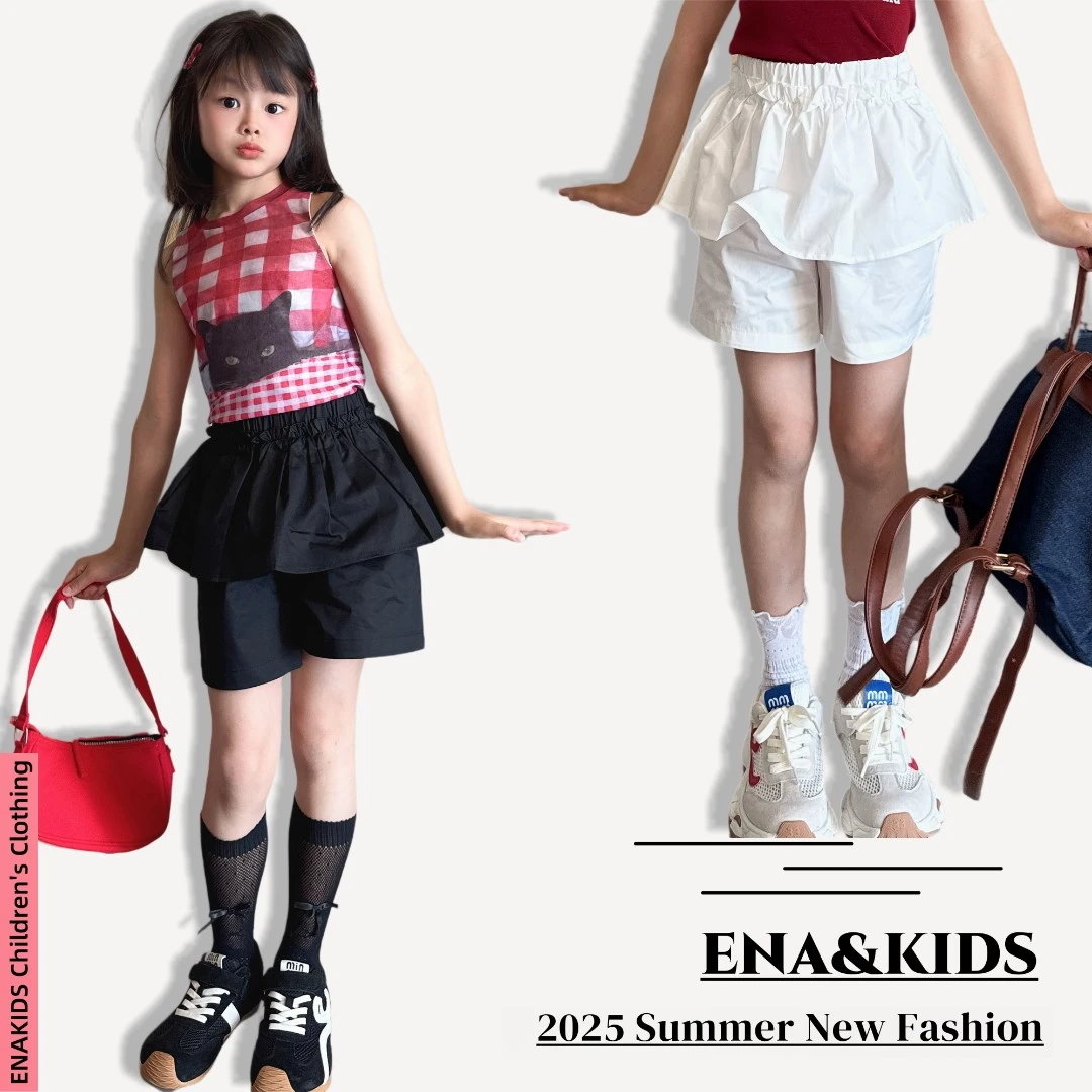 现货恩娜kids【夏日悠悠】女童假两件裙摆短裤夏季高腰休闲短裤裙