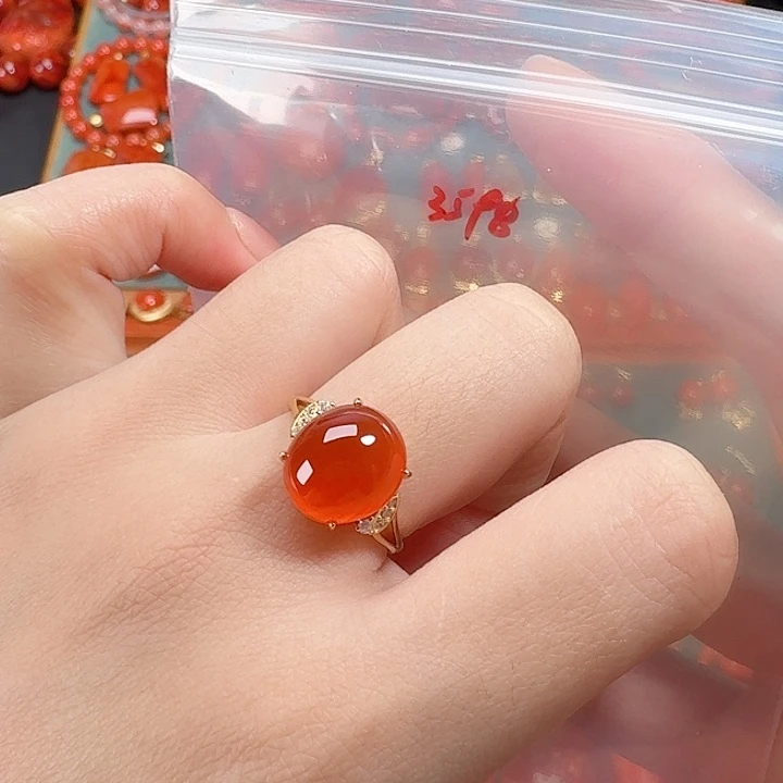 南红玛瑙银S925镶嵌戒指