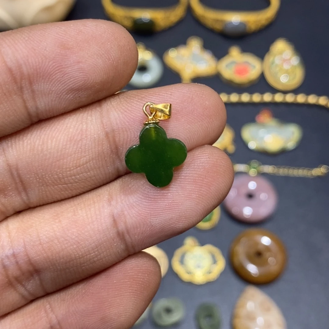 和田玉颈饰银S925镀金镶嵌