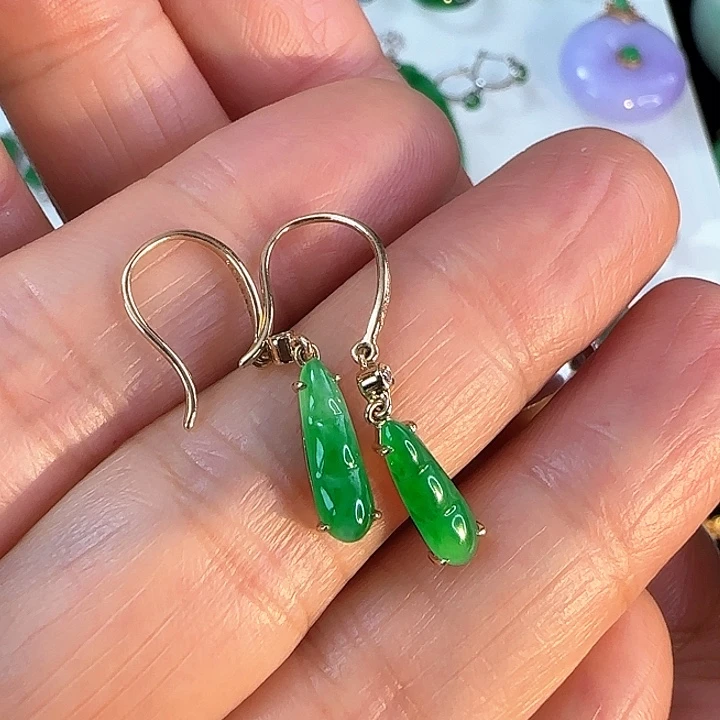 翡翠耳饰18K金镶嵌耳勾