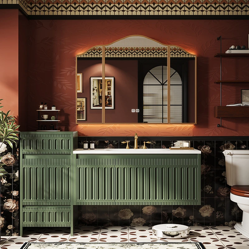 铂帝斯复古南洋风岩板热弯一体卫生间洗漱台洗手盆浴室柜FG006