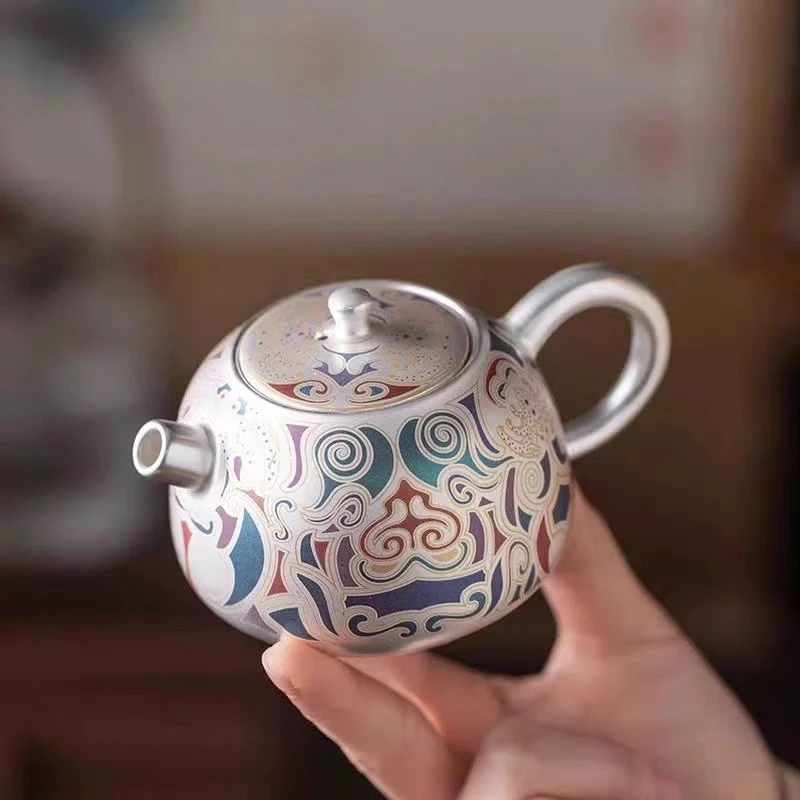 敦煌饕餮银壶西施陶瓷壶套装中国风瓷胎包银家用茶道泡壶