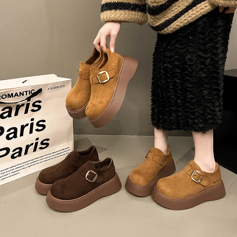 厚底加绒全包勃肯鞋女鞋2025冬季新款一脚蹬雪地靴毛绒棉鞋乐福鞋