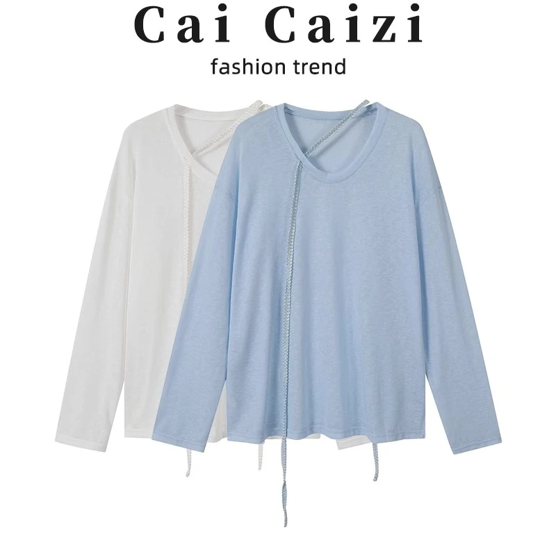 设计感白色镂空长袖t恤女春装2025年新款内搭打底衫宽松上衣外穿