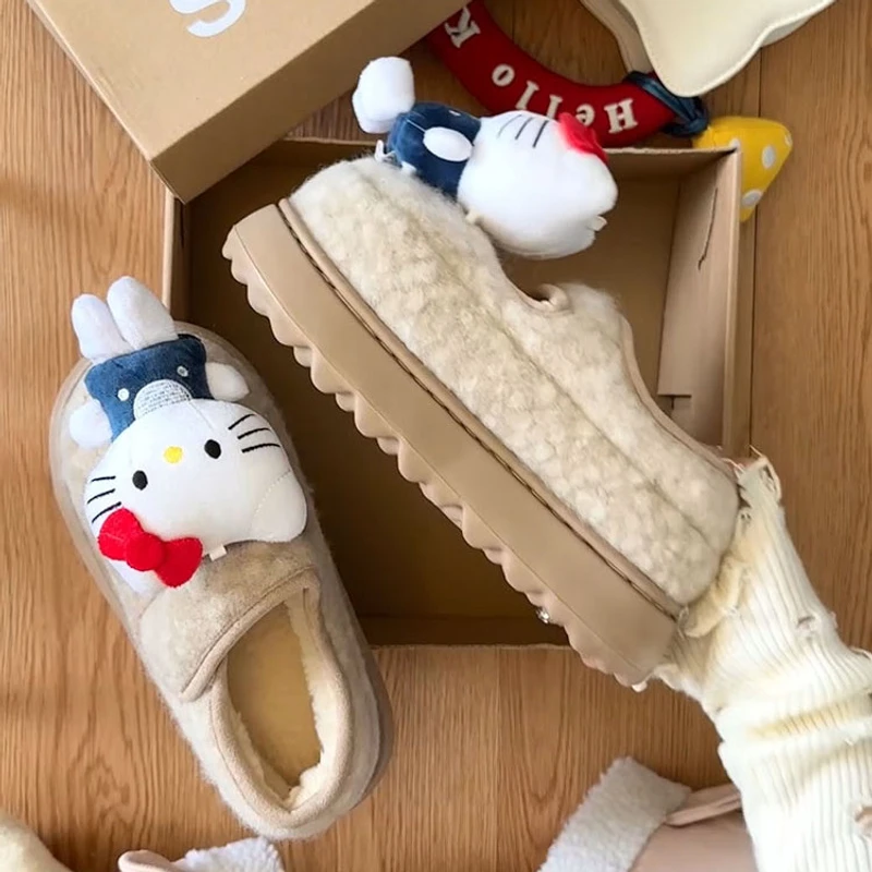 See.u原创可爱卡通凯蒂猫棉拖鞋女2025秋冬新款外穿保暖毛毛拖鞋