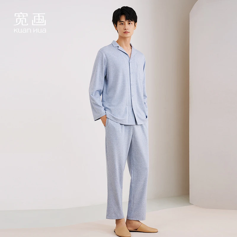 宽画秋季长袖秋冬款男士男款居家睡衣宽松家居服套装新款-KH96588