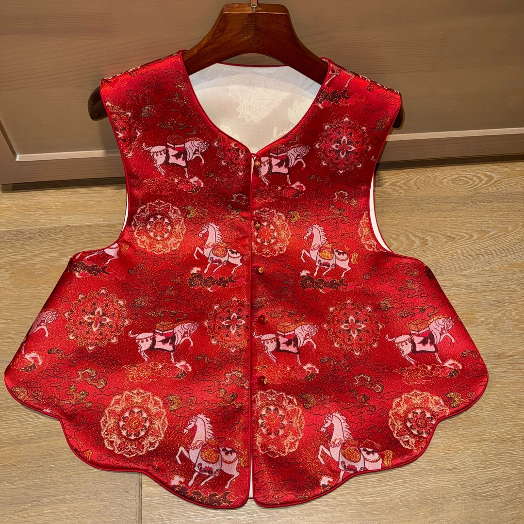 金马送福  新中式国风宋锦双面穿马甲