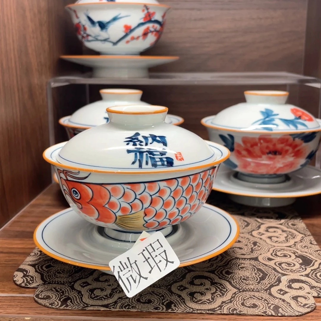 釉下手绘茶具微瑕