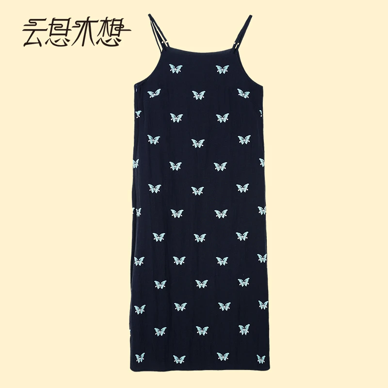 Ysimo-X云思木想 蝶绕云夜 绣花莱赛尔亚麻可调肩带吊带裙13583