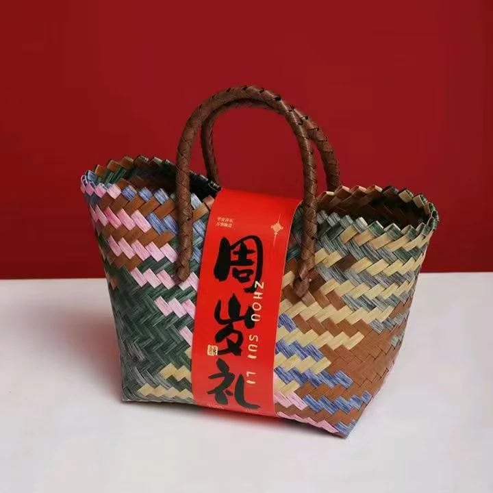 中式手工编织伴手礼篮子可用于婚礼伴娘回礼等场合