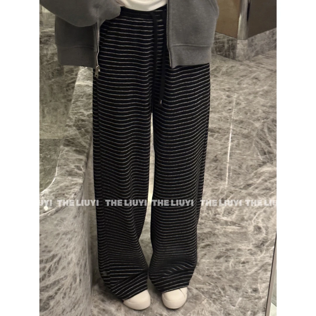 【LIUYI】条纹裤~450g高克重加绒加厚撞色条纹裤5917B1