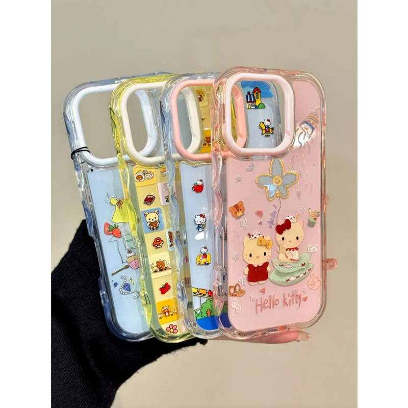 奥菲顿花朵猫咪轻松熊适用iPhone16/15波纹果冻手机壳苹果13/12套