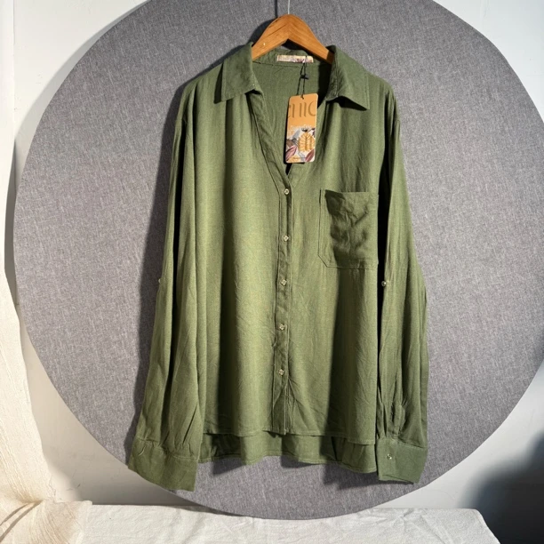 8011独特春夏新季时尚棉麻时髦慵懒长袖衬衫