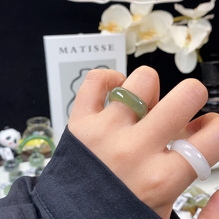 和田玉（糖玉）未镶嵌戒指Z56湖水绿方圆16.9