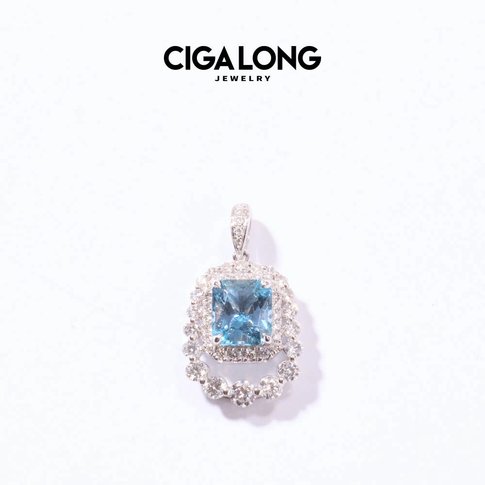 CIGALONGCIGALONG PT950正方形海蓝宝吊坠4162-2