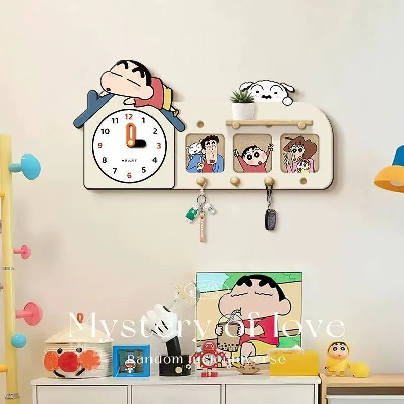 蜡笔小新入户玄关装饰画带钟表客厅装饰壁画