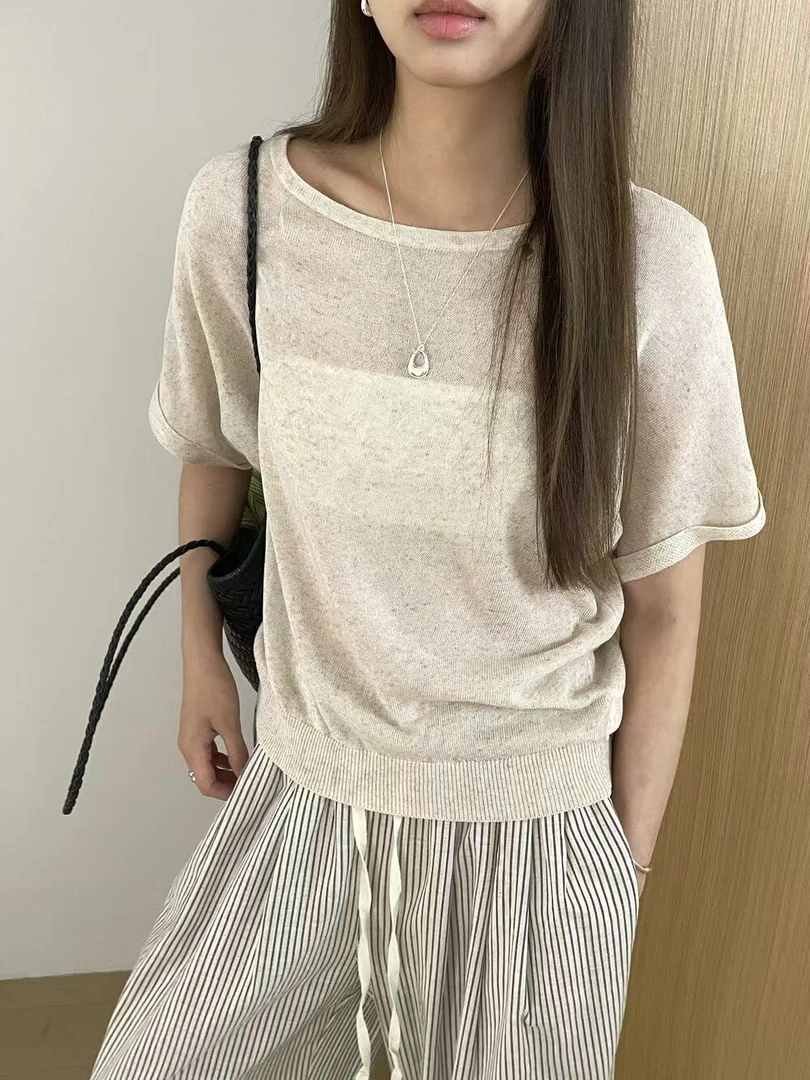 22186 ins小众设计简约天丝亚麻舒适透感百搭上衣