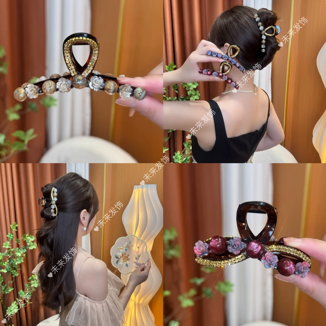 未来发饰 新款 新中式琉璃渲染鲨鱼夹气质百搭后脑勺盘发抓夹固定