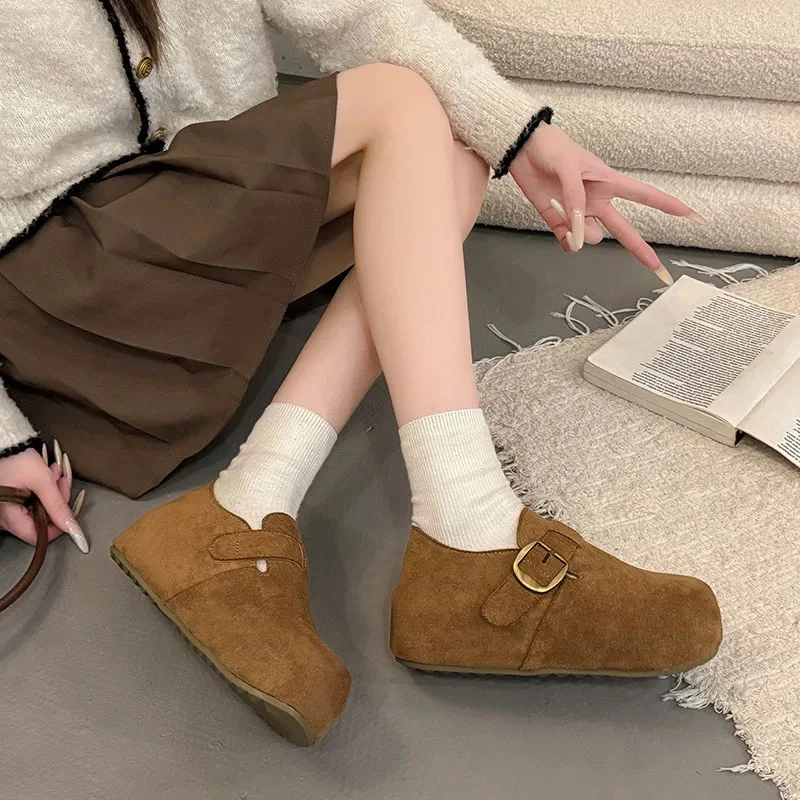 厚底内增高全包加绒勃肯鞋女2025冬季新款一脚蹬豆豆棉鞋8106-3