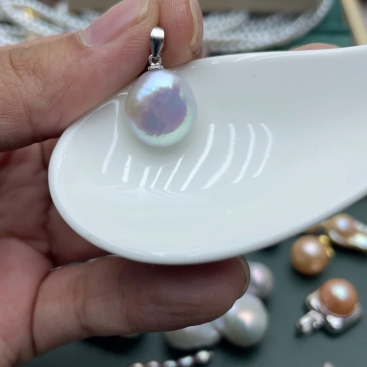 淡水珍珠吊坠(不含链)银S925镶嵌