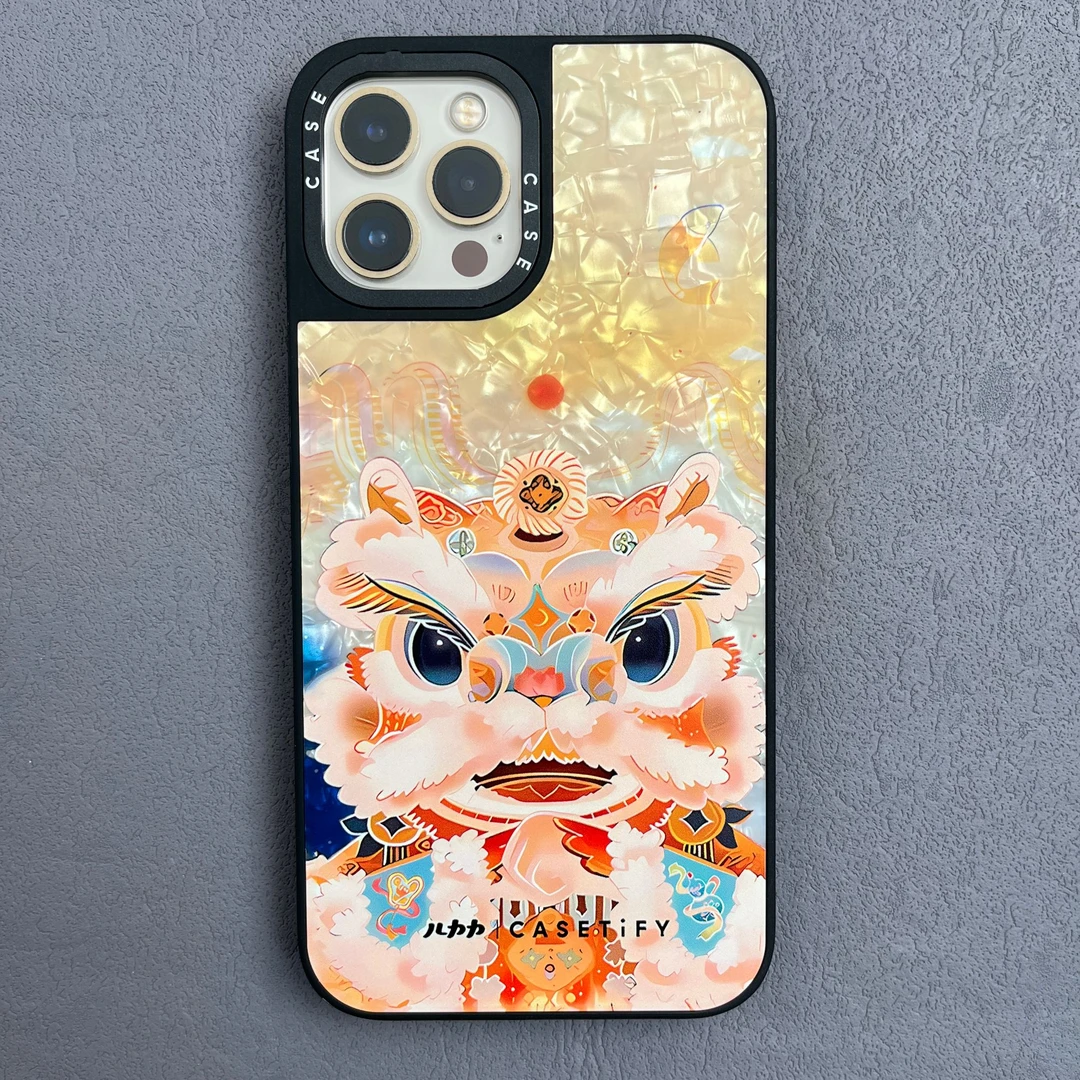 【 黑框贝母】新年醒狮系列适用于苹果16pro透明保护壳新年创意卡通