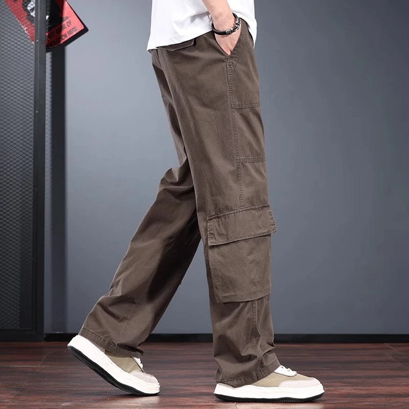 Cebrodz夏季薄款美式休闲裤男士宽松直筒长裤高端多口袋工装裤