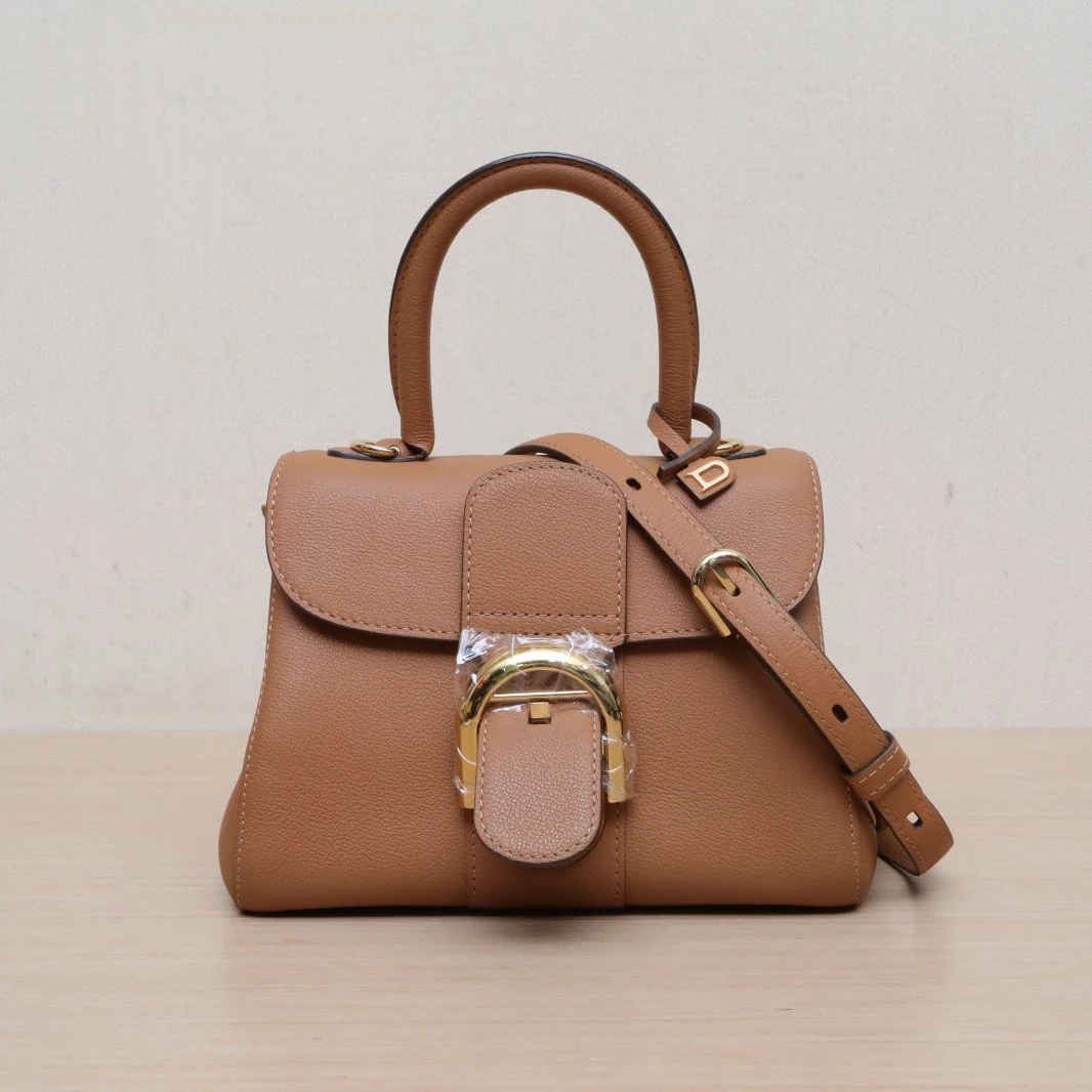 95新 Delvaux/德尔沃 攀攀-8 Brillant Mini 20 金棕色 皮革 金扣