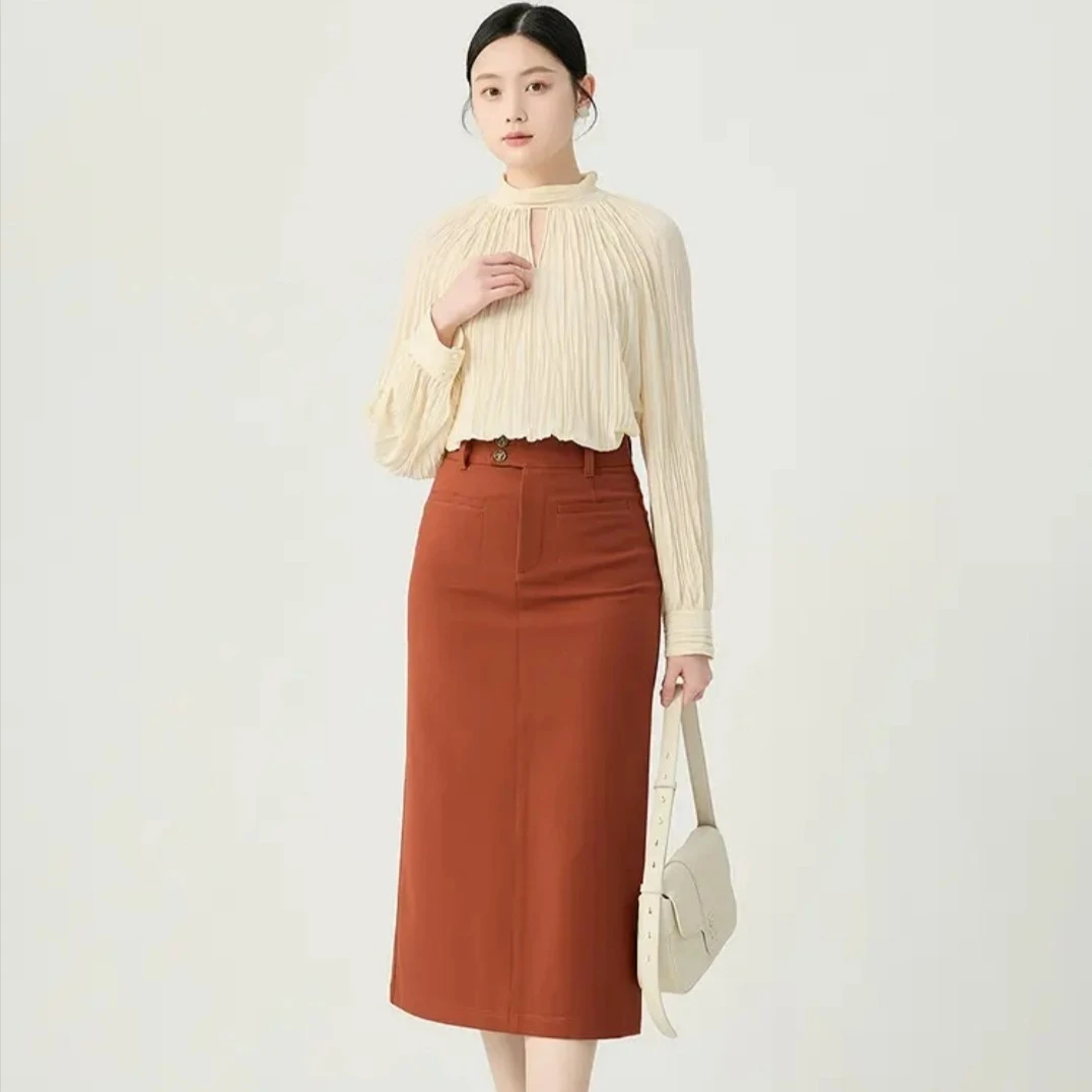 GIRDEAR/哥弟「轻奢法式」法式压褶设计感时尚长袖衬衫女1301045