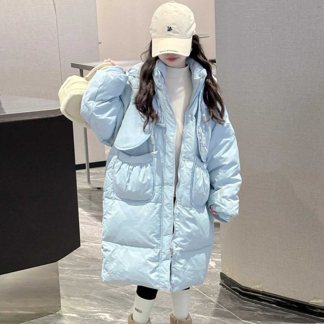 女童羽绒服冬季2025新款洋气时尚儿童长款过膝棉服白鸭绒女大童