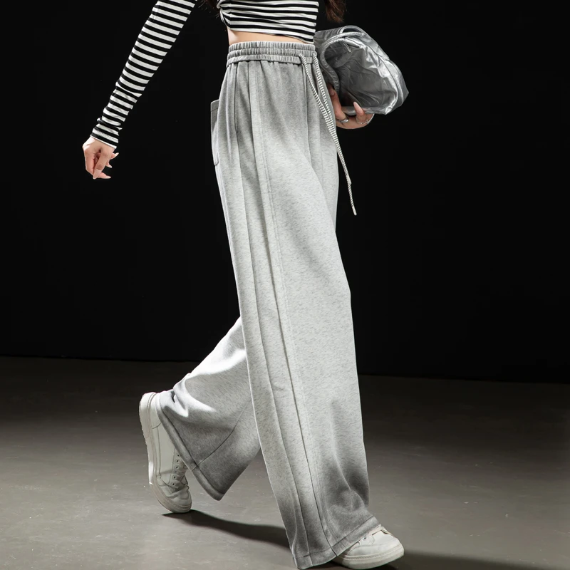 美式渐变休闲针织运动裤女春秋新款弯刀阔腿裤宽松显瘦慵懒风卫裤