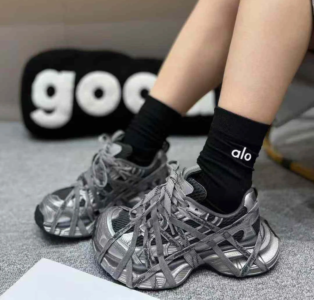 蜘蛛网绑带厚底老爹鞋女2025秋季新款网面百搭休闲运动四季单鞋