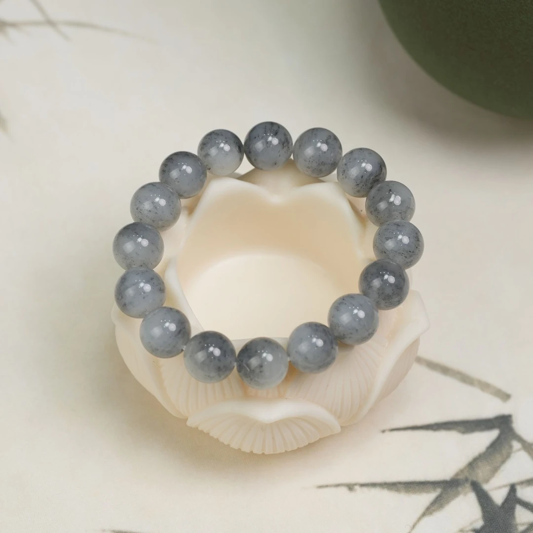 【壹芳珠宝】天然原矿和田玉青花圆珠手串12mm