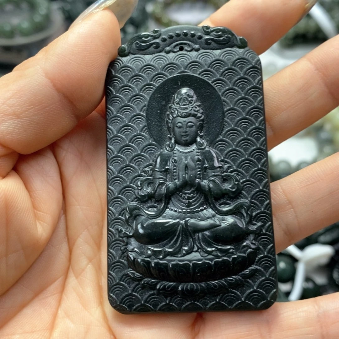 颈饰未镶嵌和田玉梦*和田黑青观音牌