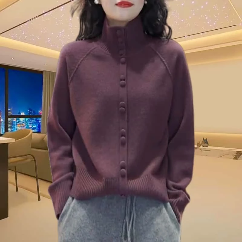 冬季新款设计感复古高领毛衫韩系纯色慵懒风高级感宽松毛衣内搭女