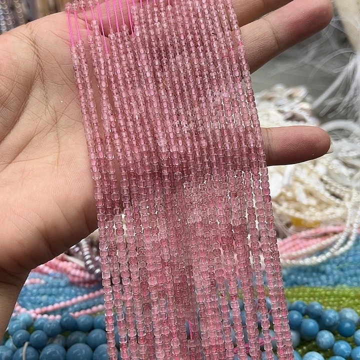 未镶嵌玛瑙/玉髓珠宝半成品一条2/2mm红草莓晶方糖