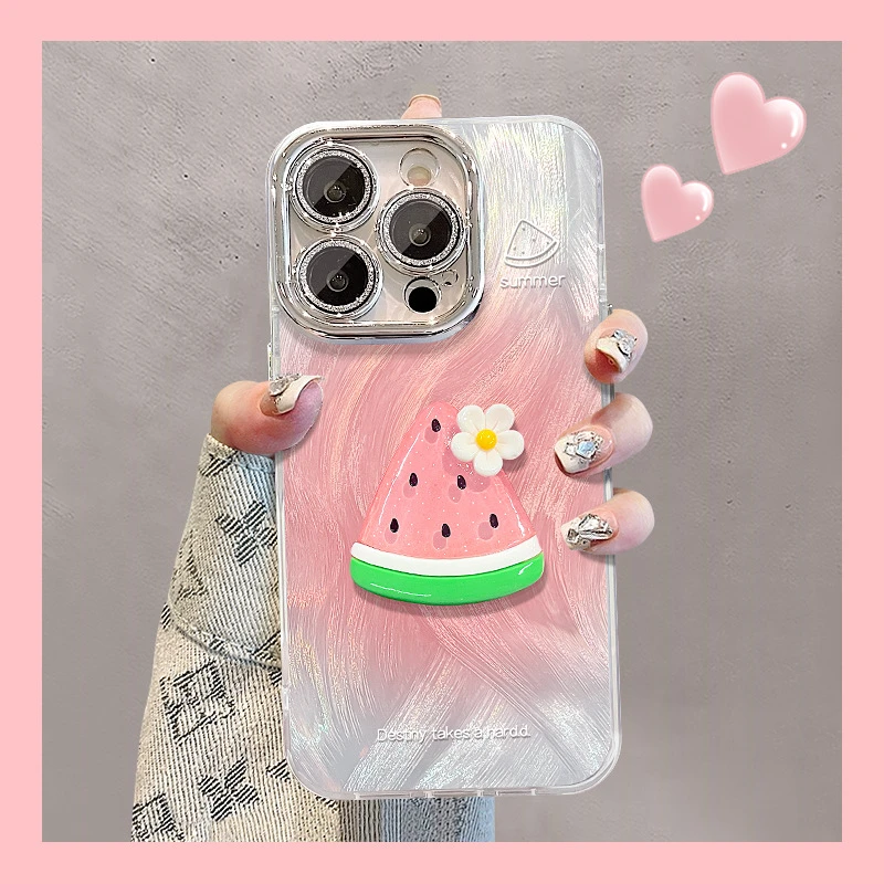夏日西瓜公仔适用苹果16羽纱手机壳15promax小米14甜美13镜头膜12