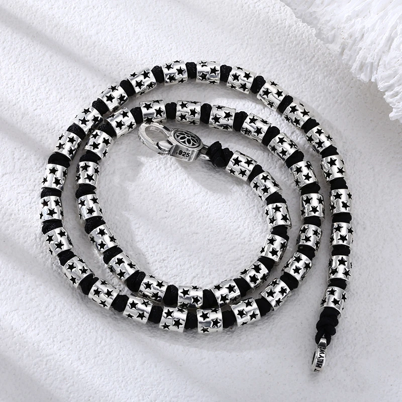 链子925银 五角星桶珠编绳项链 流行长款毛衣链