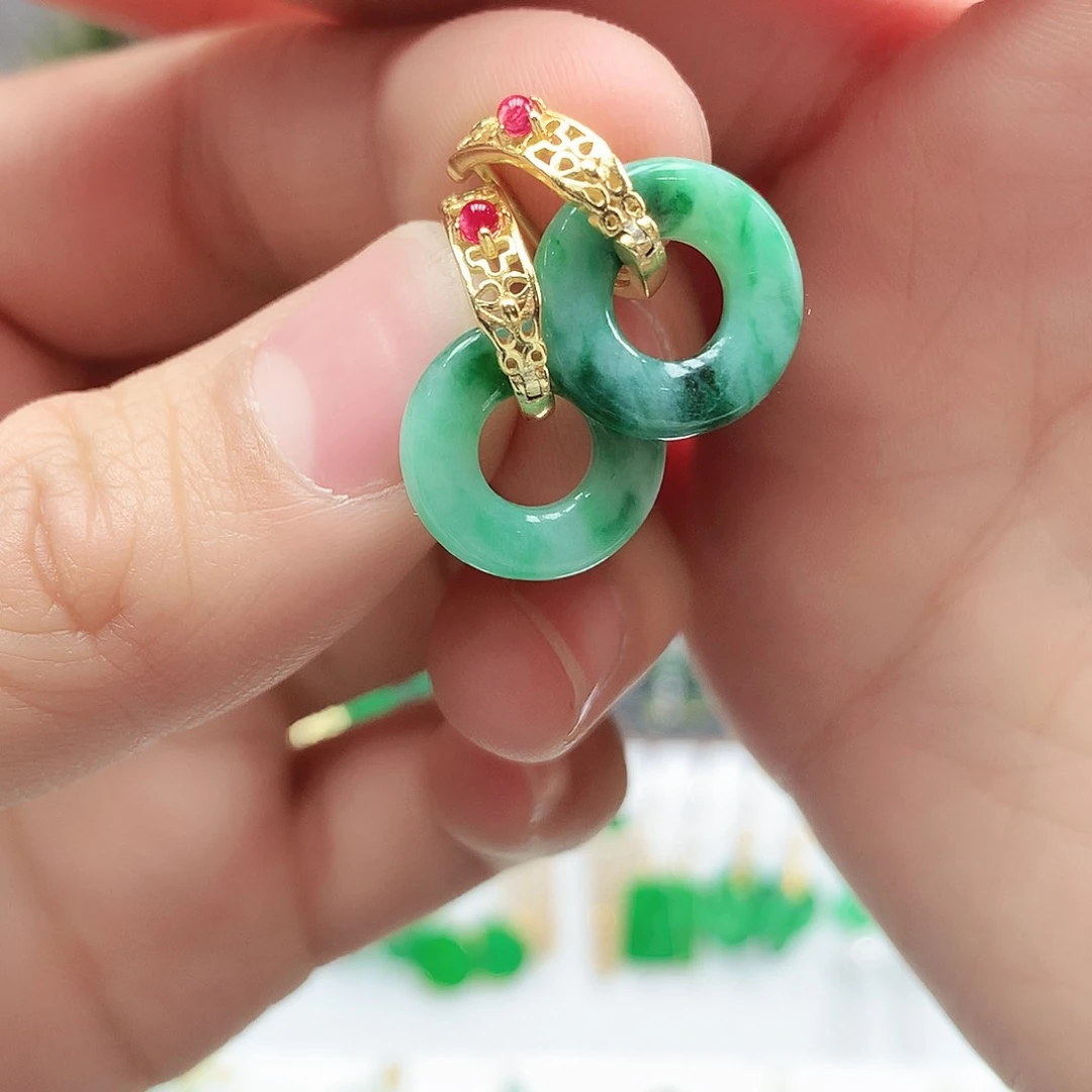 翡翠耳饰银S925镶嵌耳饰