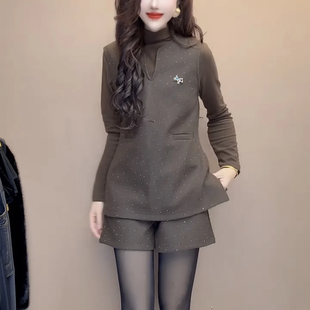 冬季时尚蝴蝶结无袖马甲短裤套装女小香风气质显瘦